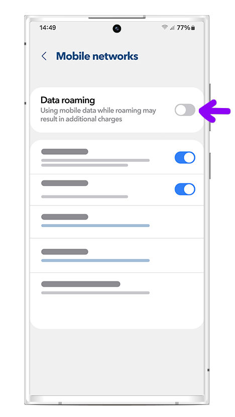 Turn on Data Roaming for unlimited mobile internet access